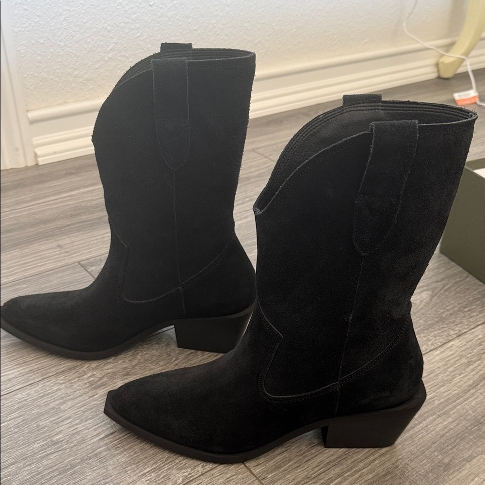 Tony Bianca Black Suede Women's Cowboy Boots